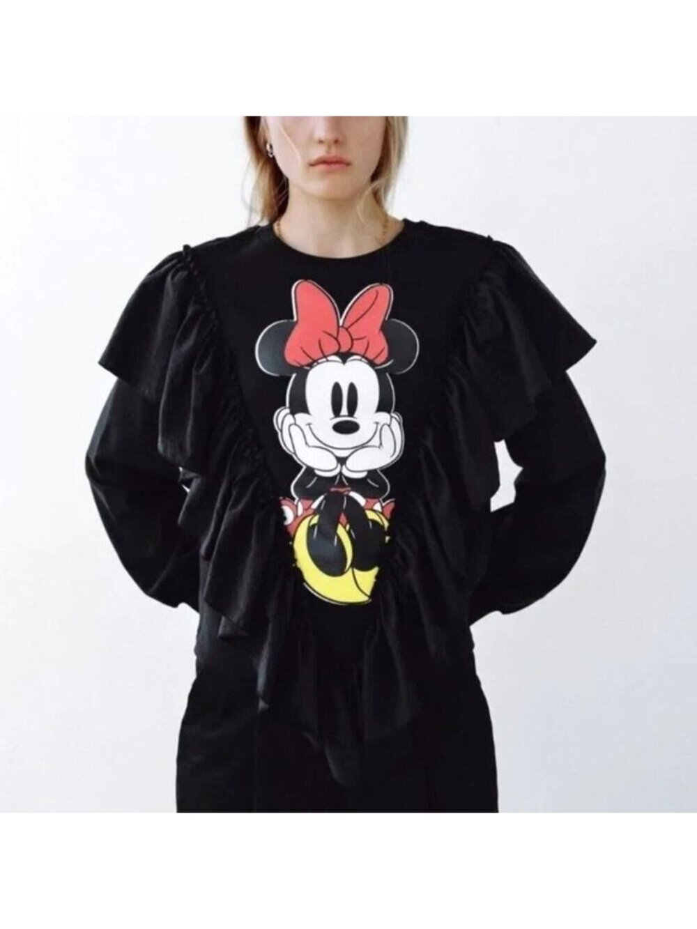 Zara Disney Minnie Mouse Ruffle Front Sweatshirt Small Woman's Couture